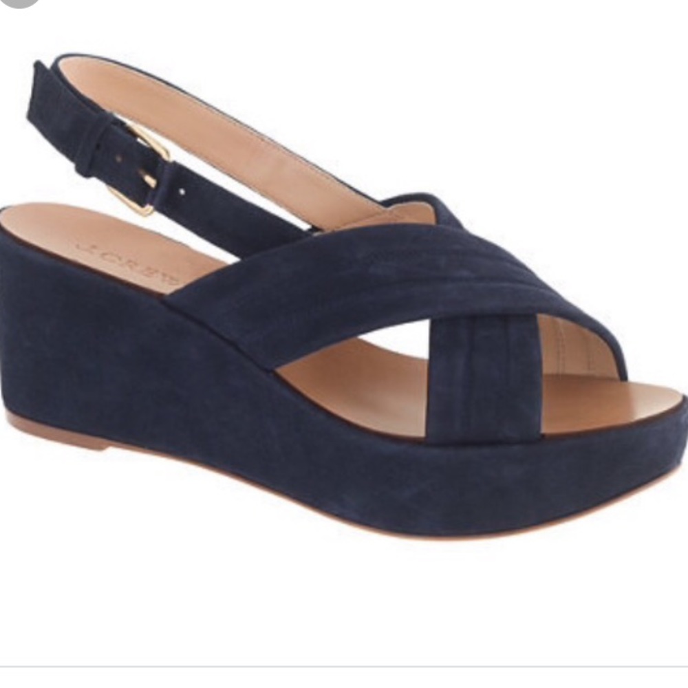 “Marcie” suede J. Crew wedge sandals in navy